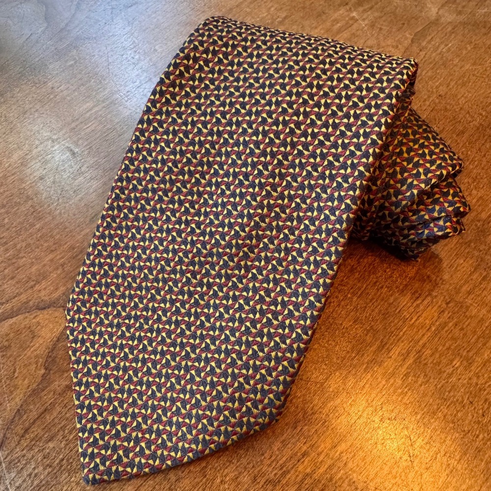 Georges Chanel Necktie Mens OS Blue Red Gold Geometric Pinwheel Silk France Wide